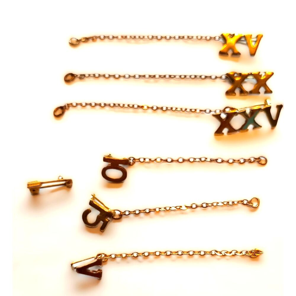 Vintage Girl Scout numeral guard pins awards lot of 7- XV XX XXV and 5 10 V